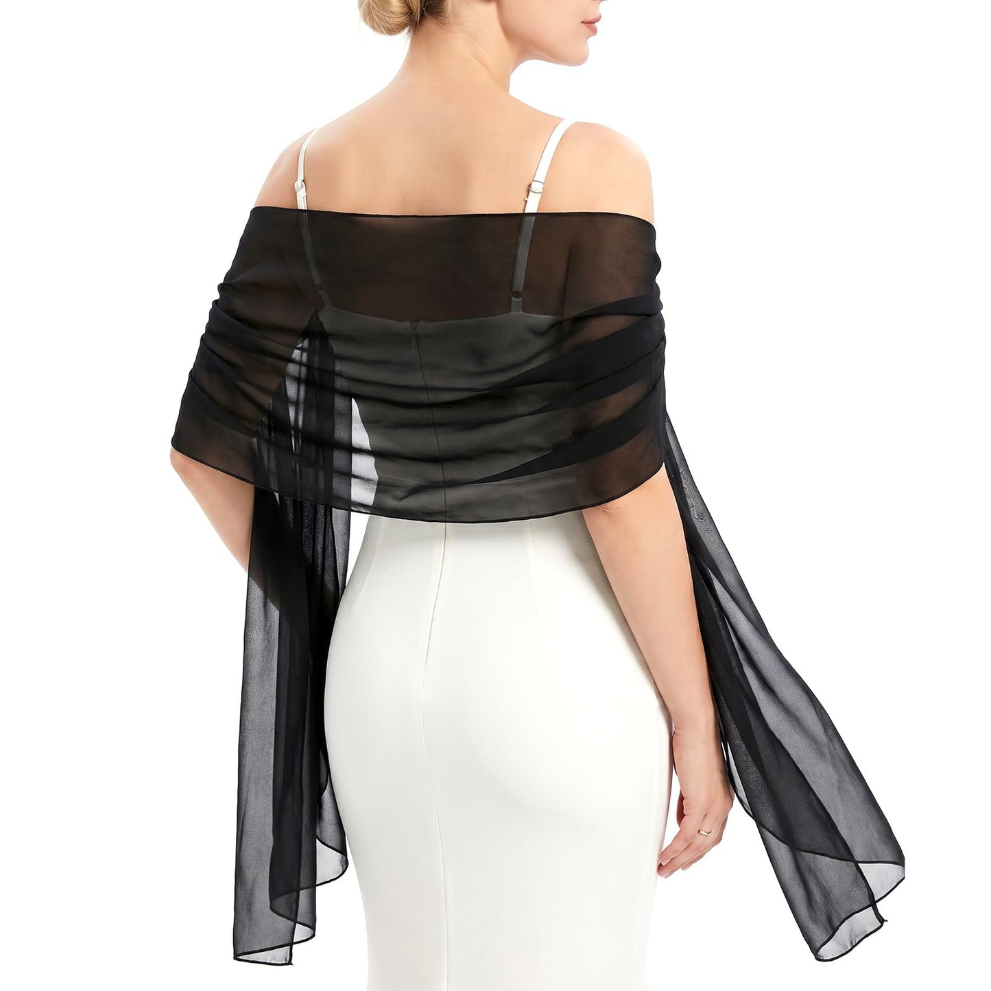 Chsoejuf Chiffon Shawl Dress Cover up Formal Black Wrap for Evening Dresses