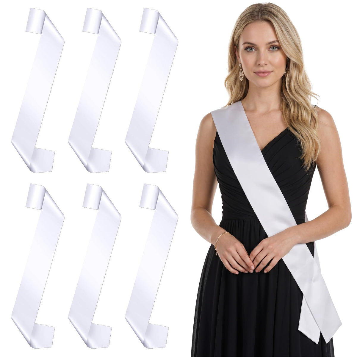 Chsoejuf 6PCS White Satin Blank Sash Sublimation Plain Sash for Women