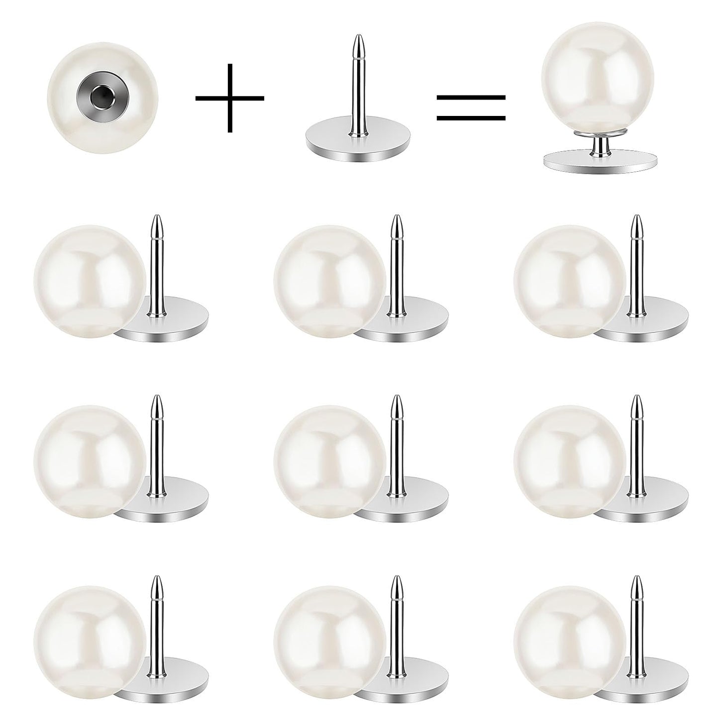 10 Sets Pearl Buttons Sew On Pearls Fixed Pins No Tool Removable Reusable No Sew Pearl Buttons Shirt Clips No Need to Sew Removable Buttons for Clothes Blouse Dress Sweater Shawl