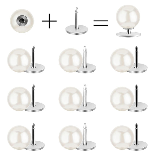 10 Sets Pearl Buttons Sew On Pearls Fixed Pins No Tool Removable Reusable No Sew Pearl Buttons Shirt Clips No Need to Sew Removable Buttons for Clothes Blouse Dress Sweater Shawl