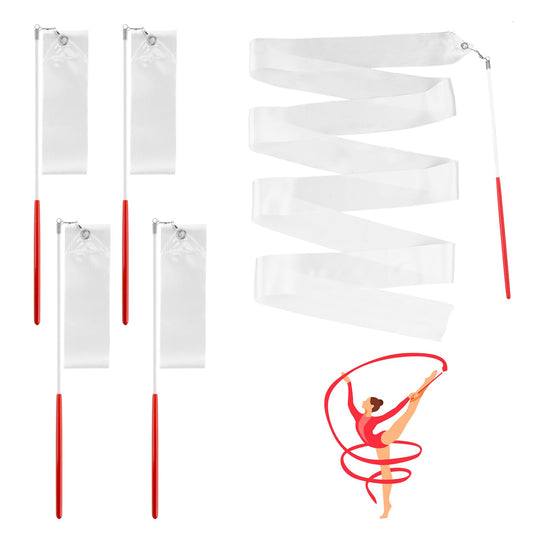 Teaaha 4PCS Gymnastics Ribbons - White Rhythmic Dance Streamers, Praise Dance Twirling Ribbons for Artistic Dancing, Gymnastics, Kids Performances, and Talent Shows