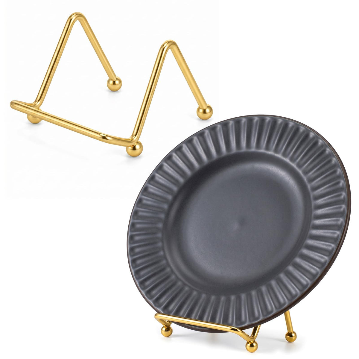 Chsoejuf 2PCS Mini Plate Stand 2 in Premium Metal Gold Small Easel Stands