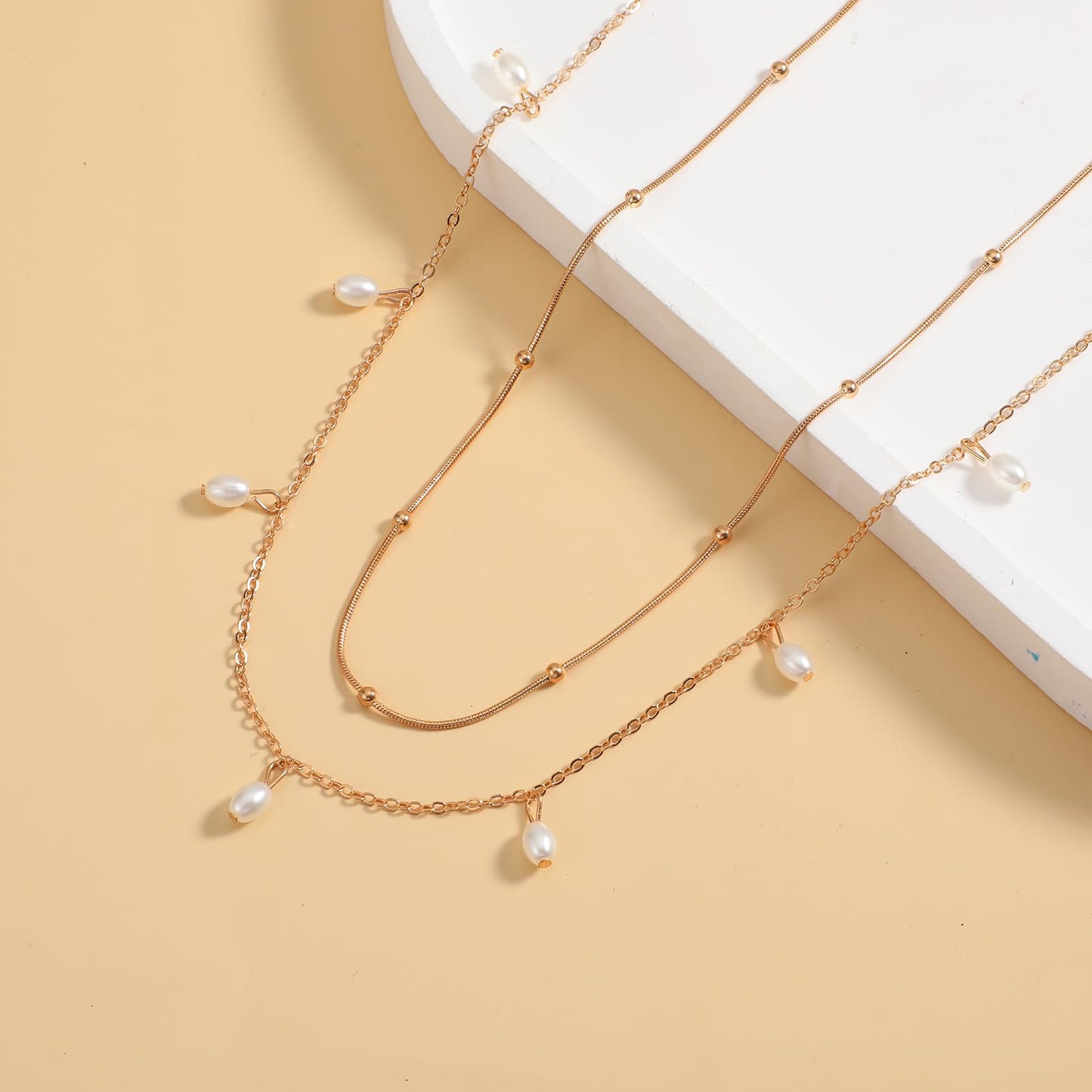 2PCS 14K Gold Waist Chain Plated Belly Chain, Adjustable Body Chain Boho Layered Beaded and Pearl Pendant Body Stomach Chains, Sexy Beach Bikini Belly Necklace Chain Waist Jewelry for Women Teen Girls