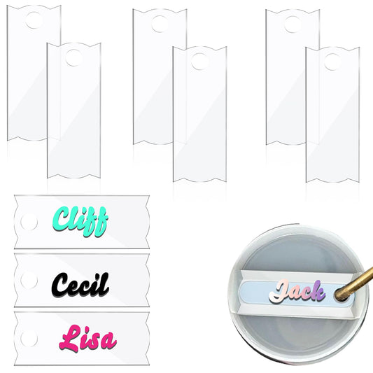 Tyqour 6Pcs Name Plate Compatible with Stanley Cup 30 40 Oz Tumblers Accessories, Blank Acrylic Name Tag for Stanley Cups, Name Plates with Stanley Tumbler Topper Lid Accessories(Transparent)