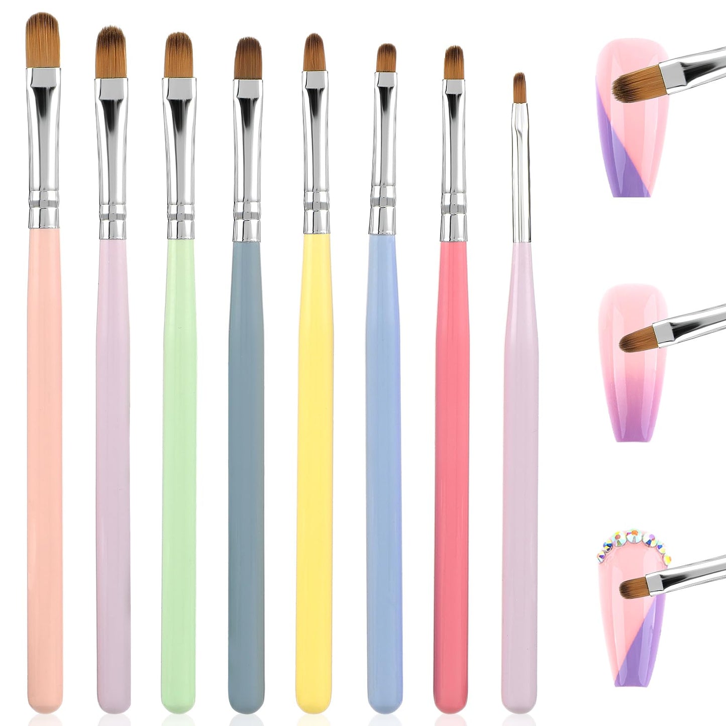 Nail Brushes For Gel Nails 8pcs Gel Nail Brushes Oval Flat Gel Nail Brush Acrylic Tips Builder Brushes Gel Nail Art Tips Brush Nail Painting Brush For Home And Salon Use