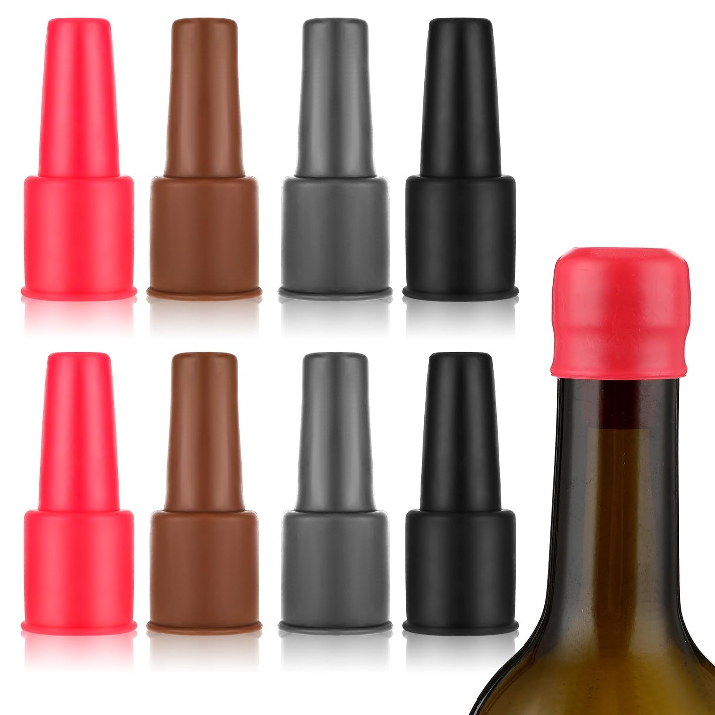 Nogeqi 8 Pcs Silicone Wine Stoppers for Wine Bottles Rubber Wine Bottle Stopper Double Sealed Wine Bottle Stoppers Reusable Wine Stopper for Glass Bottles Sparkling Wine Stopper