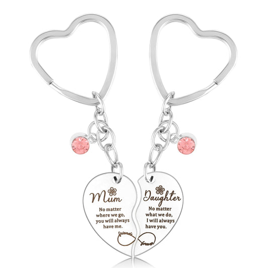 Tyqour Heart Matching Keychain Keyring Set for Mothers Day, Birthday, Mother-Daughter Gift, Silver
