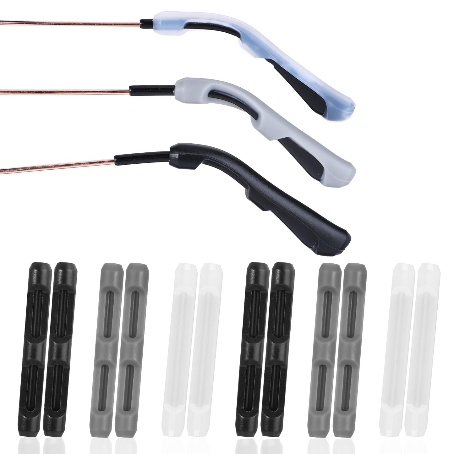 Tyqour 6 Pairs Glasses Ear Cushion Anti Slip Glasses Grip Silicone Eyeglasses Ear Grips for Glasses Grips for Behind The Ear(Black, Gray, Clear)