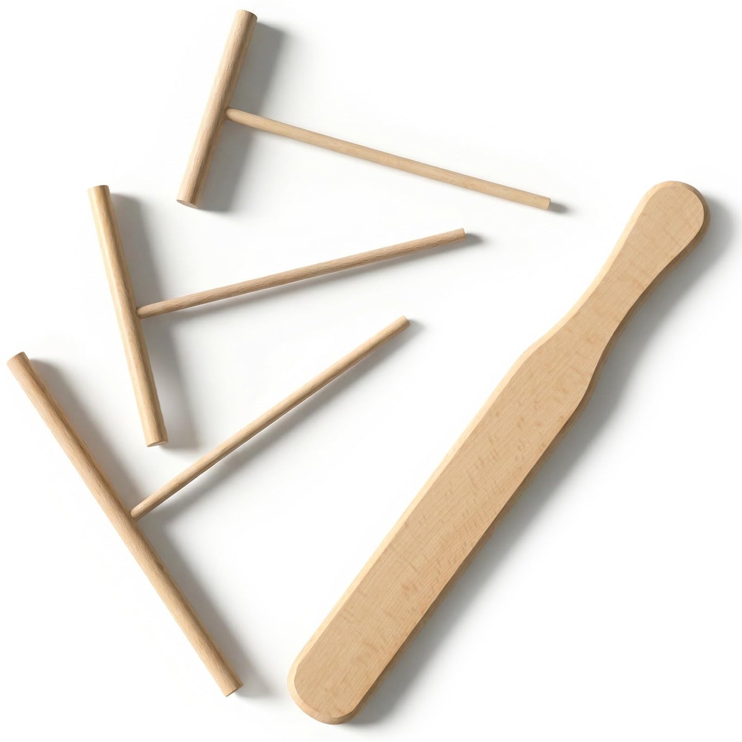 4 Pack Crepe Tool Set Natural Wood Pancake Tools with T Shaped Spreader Sticks, Crepe Spreader and Spatula Set, Pancake Turner, Wooden Crepes Spatula for Any Size Pan Maker Durable Lightweight