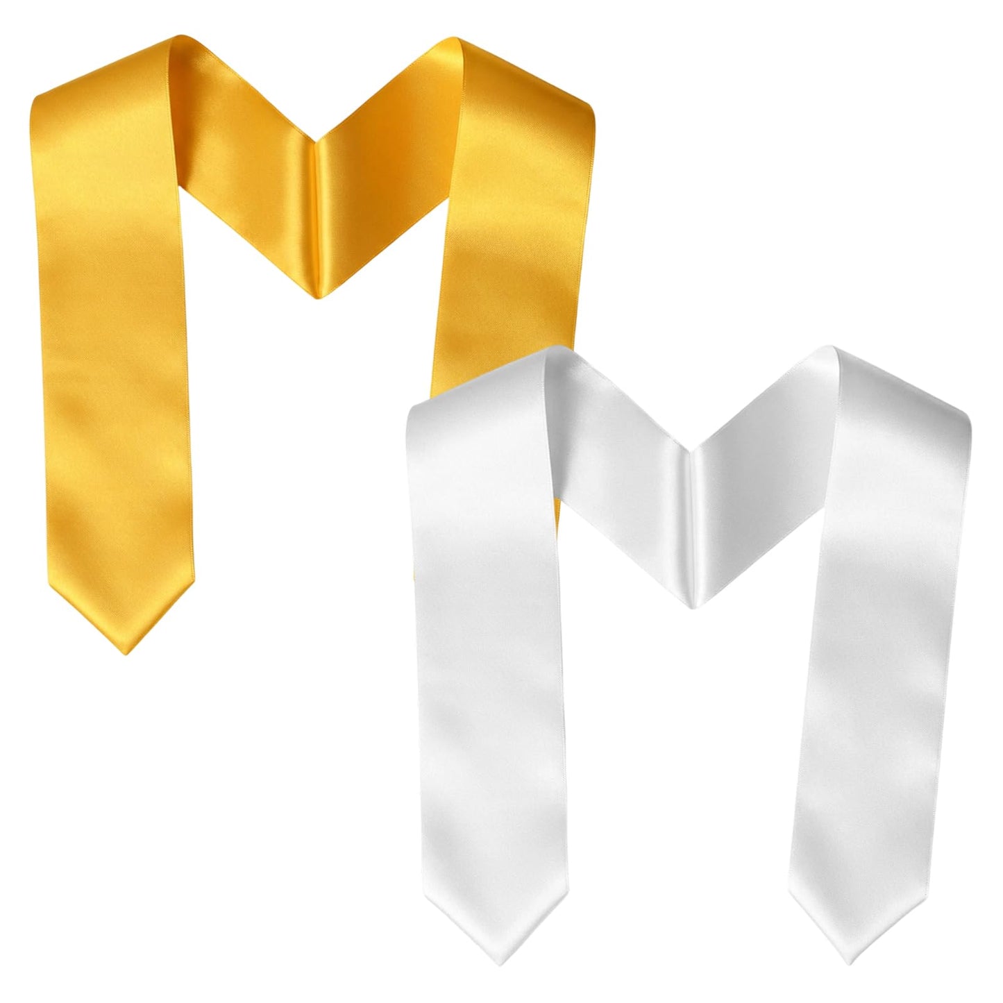 Chsoejuf 2PCS 70" Yellow White Graduation Sash Plain Graduation Stole Sashs