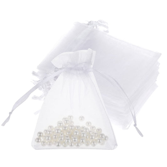 Teaaha 50PCS Organza Bags, 3 x 4 Inch Sheer Organza Bags, Mesh Gift Bags Drawstring Organza Jewelry Pouches for Party Favor Wedding Makeup Organza Bag Net Gift (White)