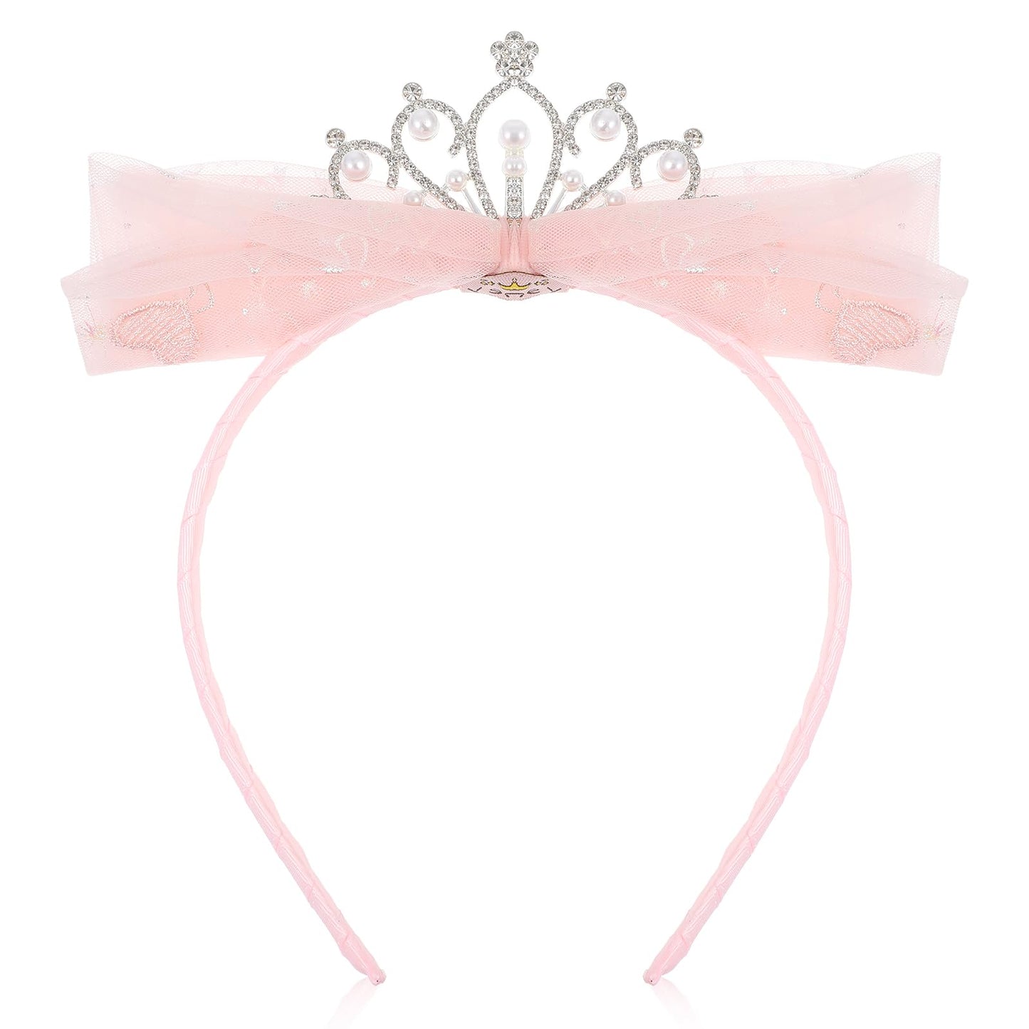 1 PCS Cute Tulle Tiaras Toddler Princess Crown Cute Tulle Bow Tiaras Pink Tiara for Girls Princess Tiara Glitter Toddler Headband Princess Crown for Graduation Birthday Party Fairy Costume (Pink)