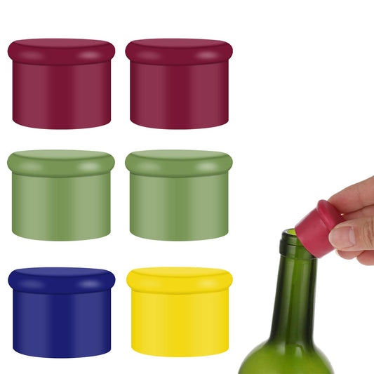 Teaaha Bottle Stopper, 6 PCS Silicone Wine Corks Reusable Beer Bottle Cover, Airtight Seal for Wine Beverages Champagne to Keep Fresh, Easy to Clean, Rose Red, Blue, Green, Yellow