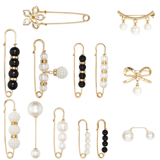 Tyqour 13pcs Pearl Brooch Pins for Women Sweater Shawl Clip Decorative Safety Pins Elegant Pearl Cardigan Collar Brooch Clips For Women Girls Pants Dress Skirt Sweater Jewelry Decoration Accessories