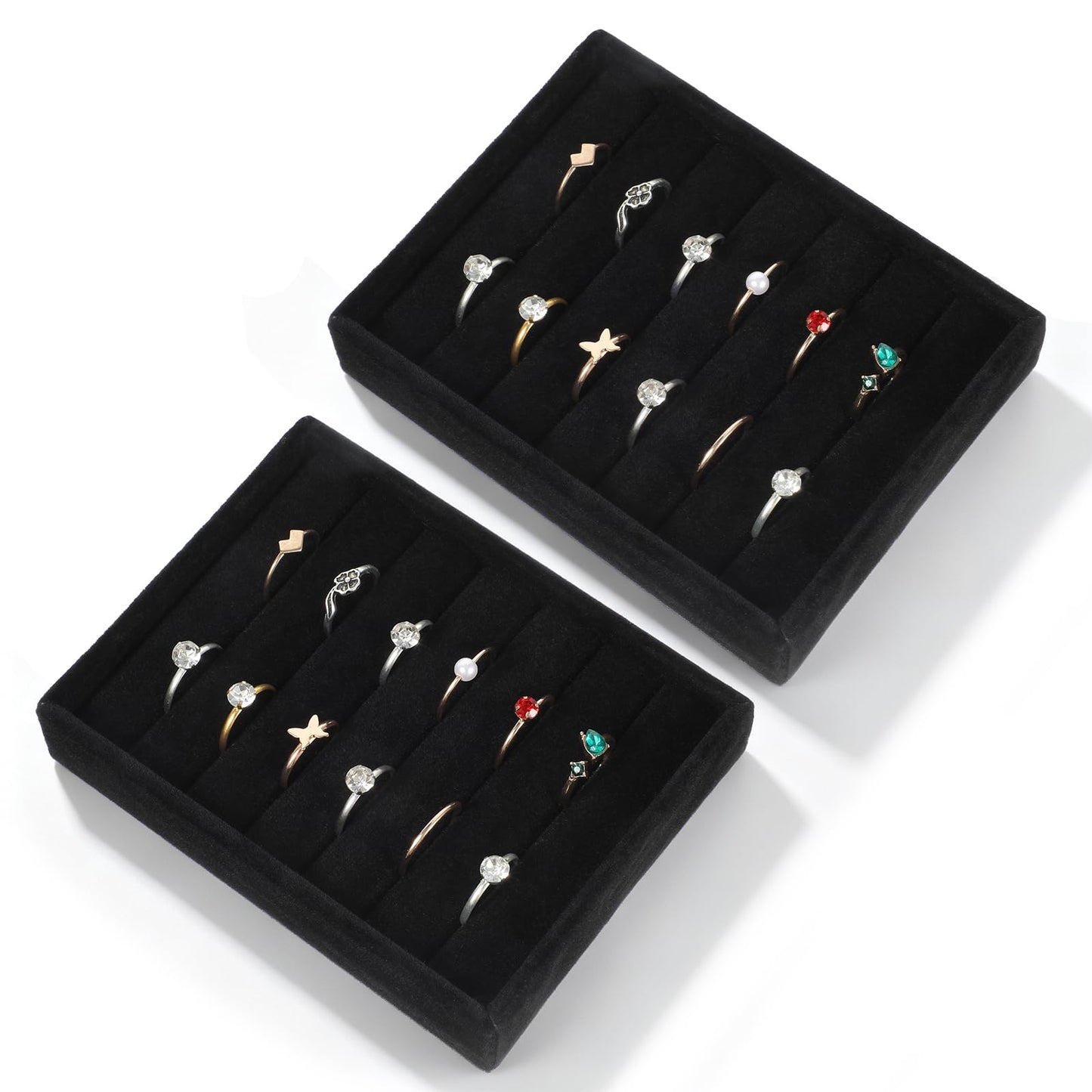 2 Pcs Small Jewelry Trays 7 Slots Ring Organizer Jewelry Box Inserts