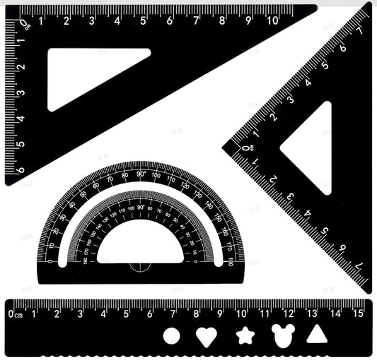 Ymapinc Triangular Ruler Set, 4 Pieces Aluminum Alloy Rulers, Metal Drafting Ruler for School, Geometric Protractor Set, Scale Ruler, Protractor and Ruler Set, Small Ruler, Triangle Ruler