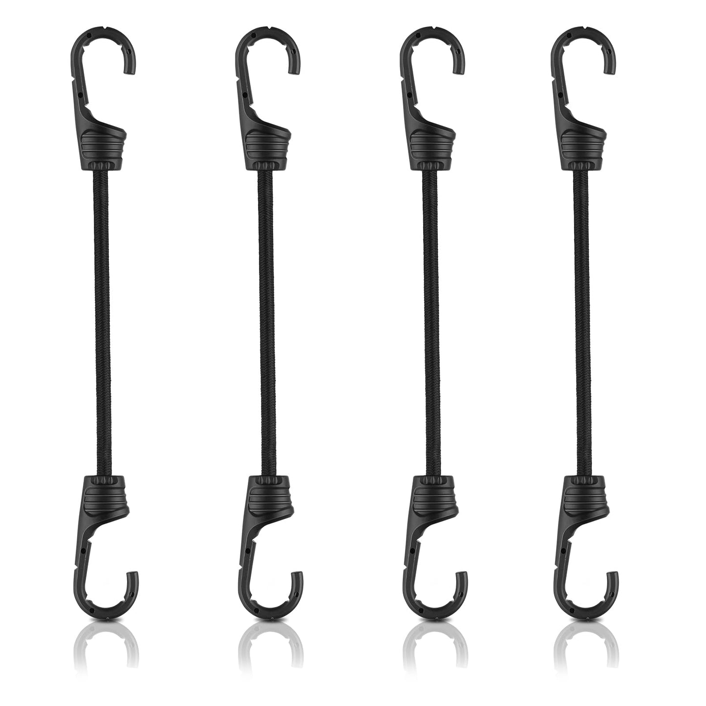 Ouligay 4Pcs 12 Inch Small Bungee Cord with Hooks, Elastic Bungee Straps, Mini Short Black Bungee Cords UV Resistant Bungee Cords for Bike Luggage