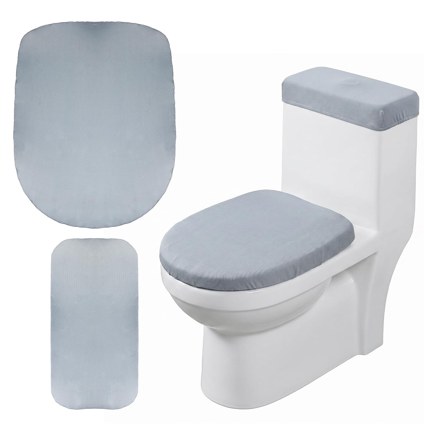 Chsoejuf 2 PCS Soft Microfiber Velvet Toilet Lid Cover with Elastic Bottom