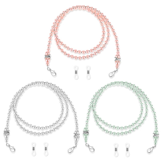 3 PCS Beaded Glasses Chain Pearl Glasses Chain Beaded Glasses Strap Around Neck Eyeglass Chain Cord for Women String for Glasses Face Masks Lanyard Chain Lanyard Gift (White, Light Green, Pink)