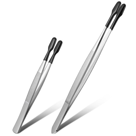 2 Pcs Rubber Tipped Tweezers Forceps Silicone Coated Soft Tweezers Contact for Soft Contacts Non Marring Flat Tip Hobby Craft Tools Jewelry Coin Stamp Tongs for Stamps Coins Crafts Beads