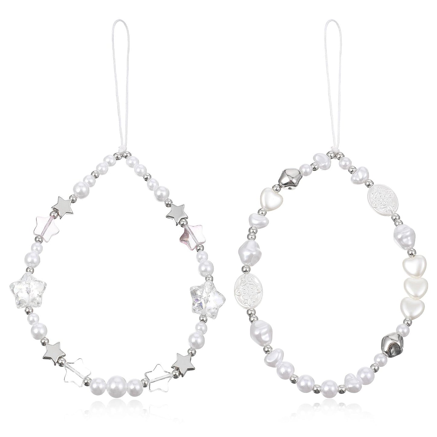 2PCS Phone Charm Wrist Strap Pearl Bracelet Wrist Strap Crystal Bracelet Lanyard Cute Star Camera Charms Phone Keychain Decoration for Women Bag Purse Backpack Wallet Pendants