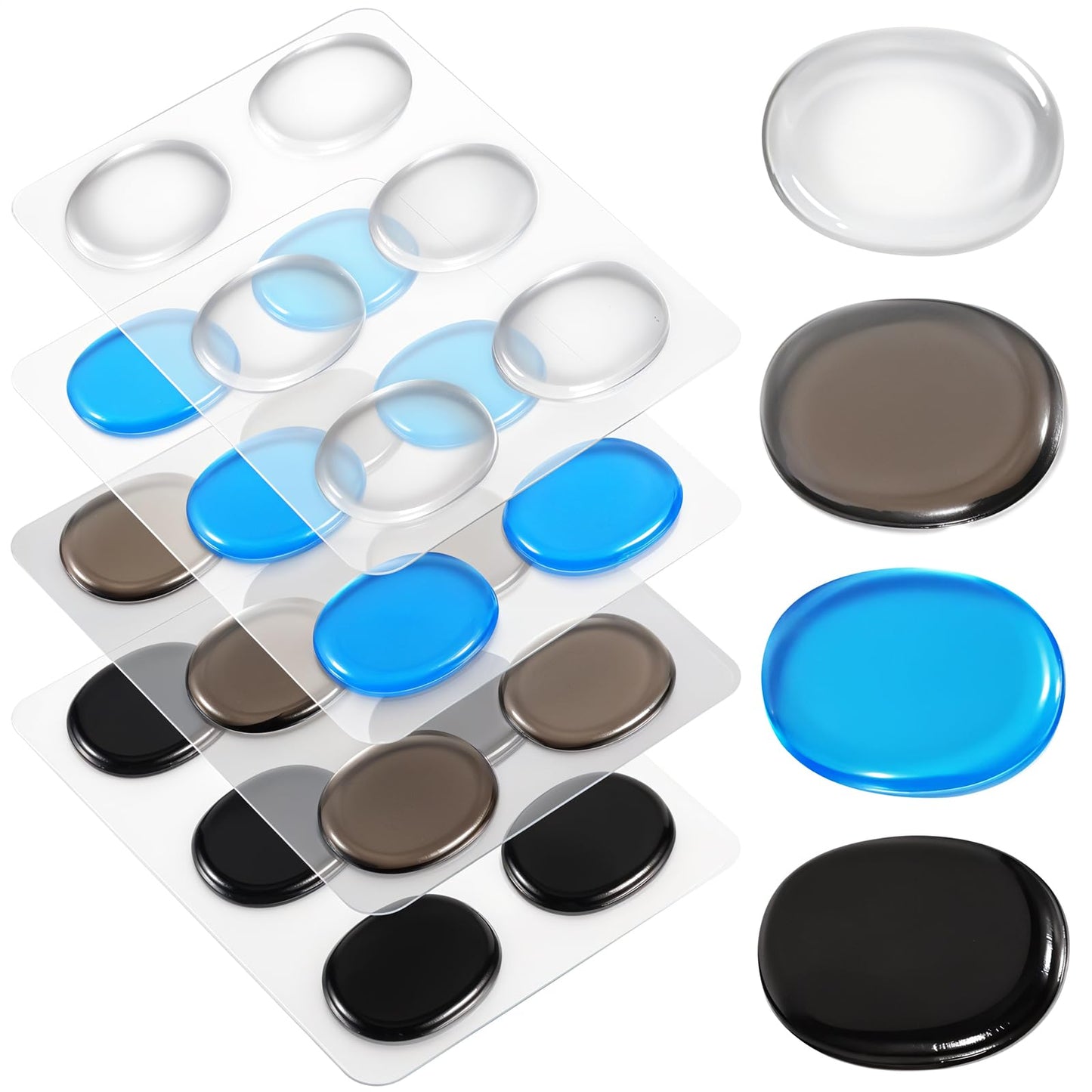 24 Pcs Drum Dampeners Drum Gels Silicone Drum Silencers Gel Drum Dampeners Pads Soft Drum Silencers Mute Tone Control Damper Dampening Kit for Snare Tom Drums Cymbals (Transparent Black Blue Brown)