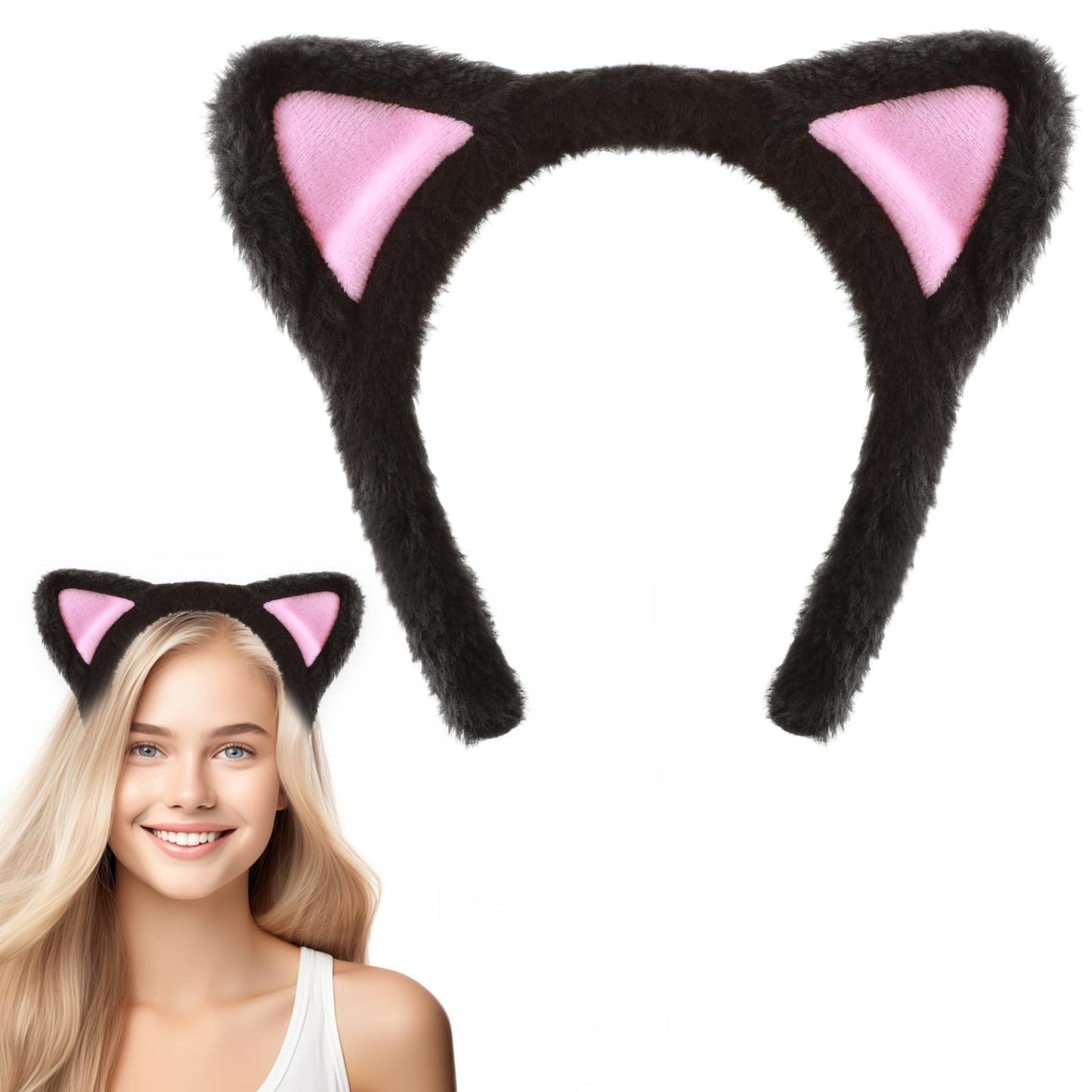 Mabor Cat Ear Headband Cute Cat Ears Headband for Adult Furry Cat Ears Cat Headband Black Cat Ears for Makeup Shower Party