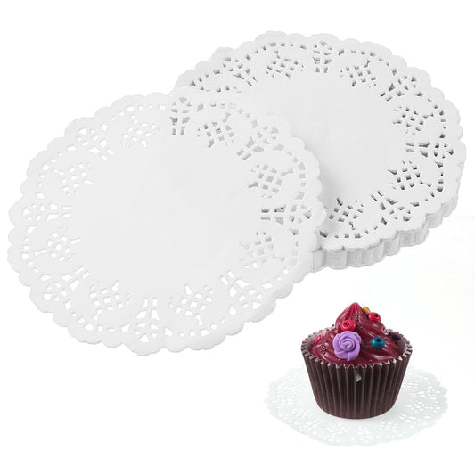 150 Pieces Paper Doilies 4.5 Inch Doilies for Food, White Disposable Doilies Lace Paper Doily, Round Paper Placemats for Cakes Desserts Crafts Party and Wedding Tableware Deco(White)