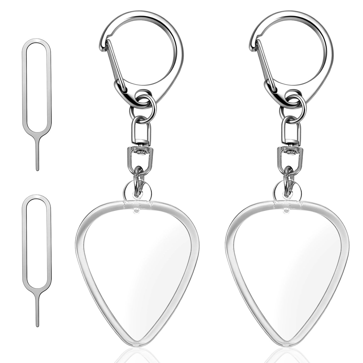 Mabor 4 Pcs Guitar Pick Holder, Heart Shaped Clear Picks Storage Box, Acrylic Keychain & Necklace Case for Standard Guitar Picks