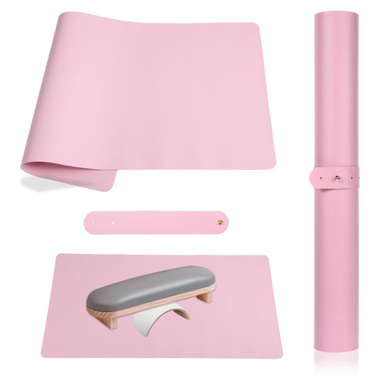 1 PCS Nail Mat for Nail Tech Foldable Nail Art Table Mat Nail Desk Mat Waterproof Manicure Pad Soft Microfiber PU Leather Nail Table Pad for Nail Technician Salon Home (Pink 23.62 × 11.81 Inches)