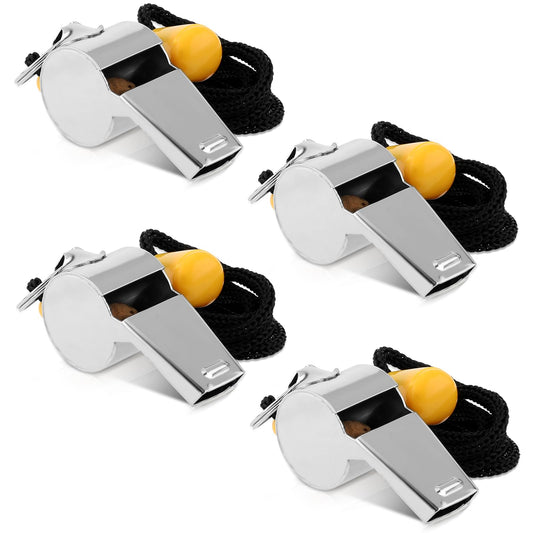 Tyqour 4 Pack Whistles Sports, Whistles for Teachers Kids, Referee Whistle, Metal Whistle with Lanyard Bulk Loud Whistle Crisp Sound for Teachers Polices Coaches and Referees