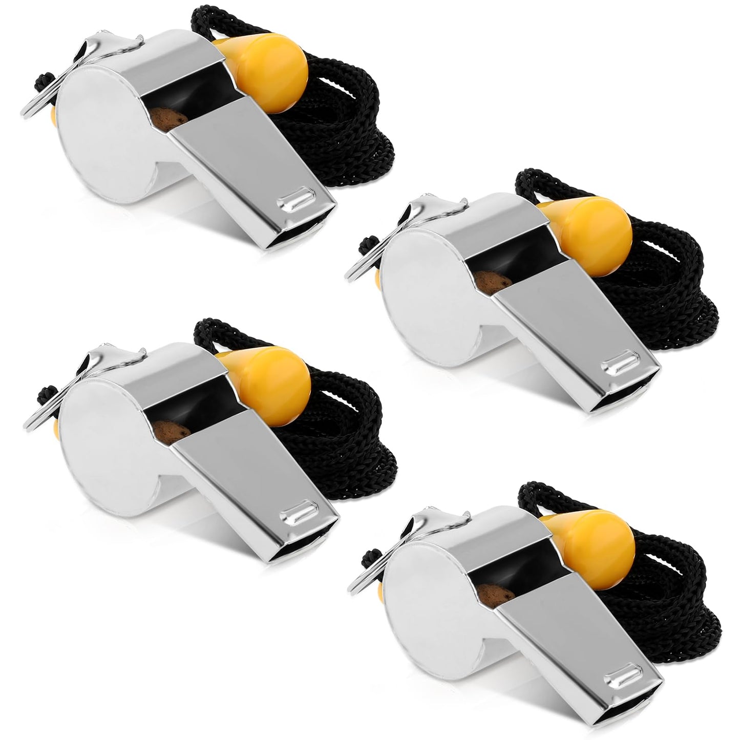 Tyqour 4 Pack Whistles Sports, Whistles for Teachers Kids, Referee Whistle, Metal Whistle with Lanyard Bulk Loud Whistle Crisp Sound for Teachers Polices Coaches and Referees