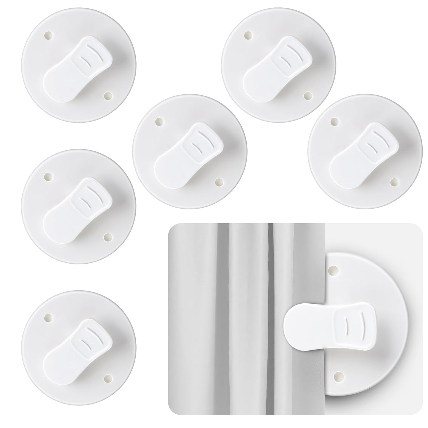 Pack of 6 Shower Curtain Clips 2 Inch Protection Splash Guard Clips Self-Adhesive Shower Curtain Clips Windproof Protection Clips White Shower Curtain for Holding Shower Curtain Clever Accessories (6)