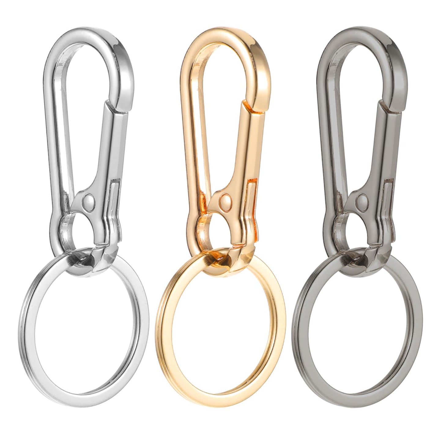 3 x Small Carabiner Keyring, Mabor Metal Carabiner Hook Small with Key Ring, Spring Hook Key Carabiner for Car Keys, Wallet, Charm, Key Finder