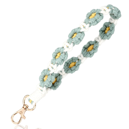 Ymapinc Handmade Macrame Wristlet Keychain with Key Ring, Daisy Pattern, Cottony Rope & Zinc Alloy, Bohemian Style, Green