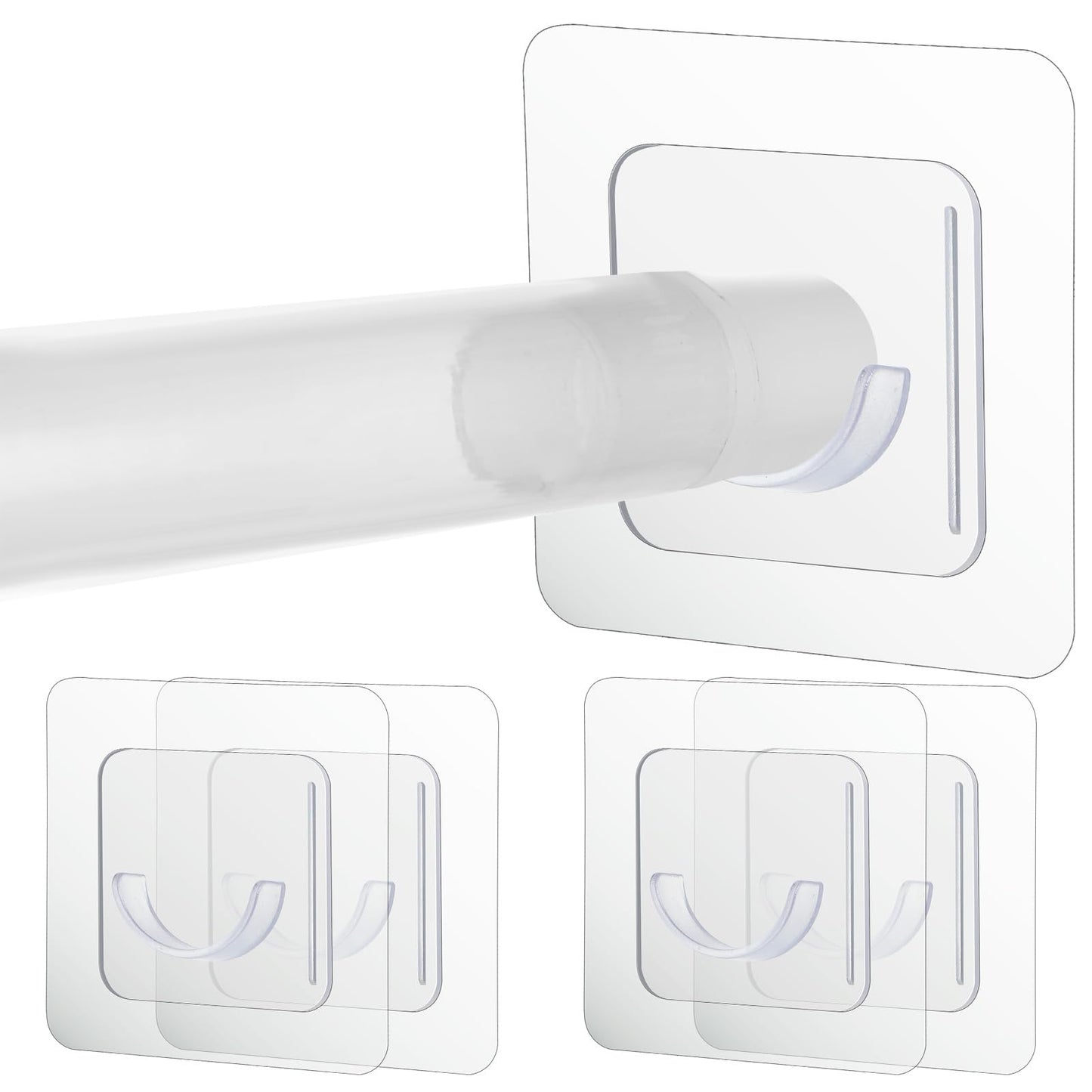 Pack of 4 Shower Curtain Holder, Curtain Rod Holder, Self-Adhesive Shower Curtain Rods, Holder, No Drilling, Shower Curtain Rail, Wall Mounted Shower Rods, Drill-free Installation, No Drilling