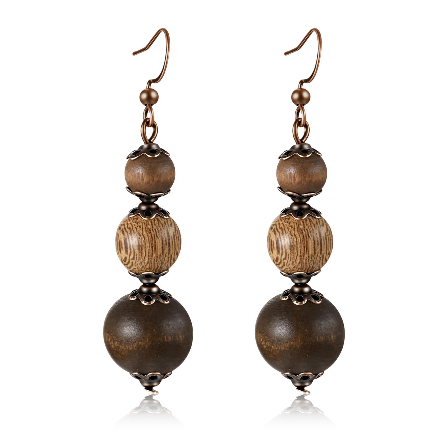 Chsoejuf 2PCS Vintage Brown Wood Beaded Dangle Drop Earrings for Women Gift
