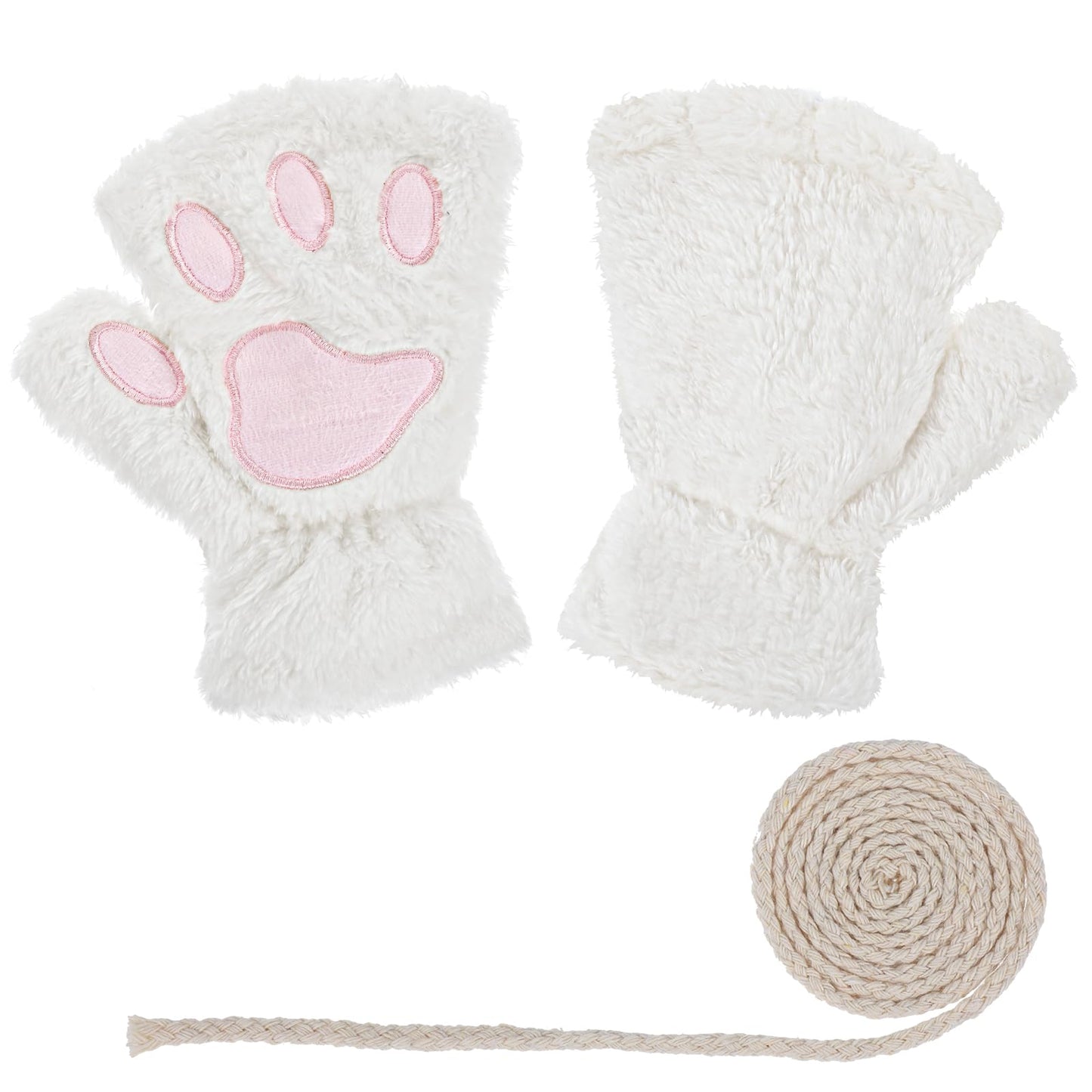 Tyqour 2Pcs Cat Paws Gloves Cute Fingerless Furry Paws Kawaii White Cat Mittens Animal Cosplay Cat Costume Accessories for Halloween Christmas Adult