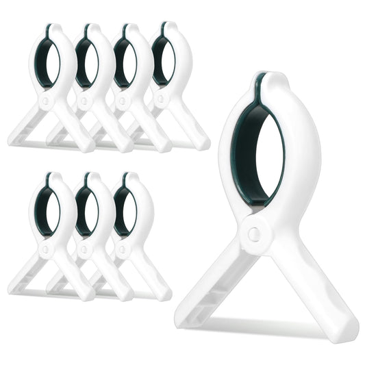 Tyqour 8 Pack Sunbed Towel Clips 3.8 Inch Clothes Pegs Extra Strong, Towel Pegs for Sun Lounger, Heavy Duty Beach Towel Pegs Keep Towel from Blowing Away(white)