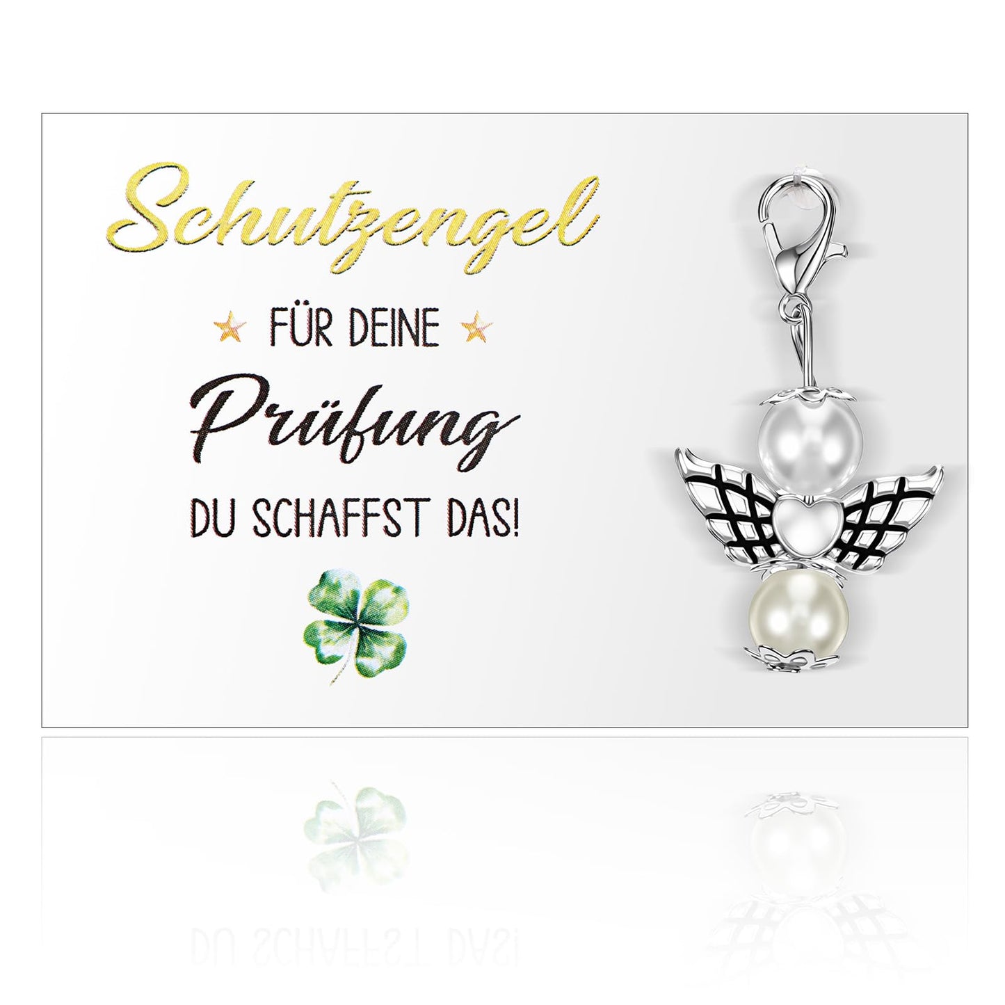 Nogeqi Guardian Angel for Your Exam You Create Dasi Key Ring Small Angel Pendant with Card Clover Leaf Good Reinforcement Encouragement Cheer Up for Exam Abitur First Day at School