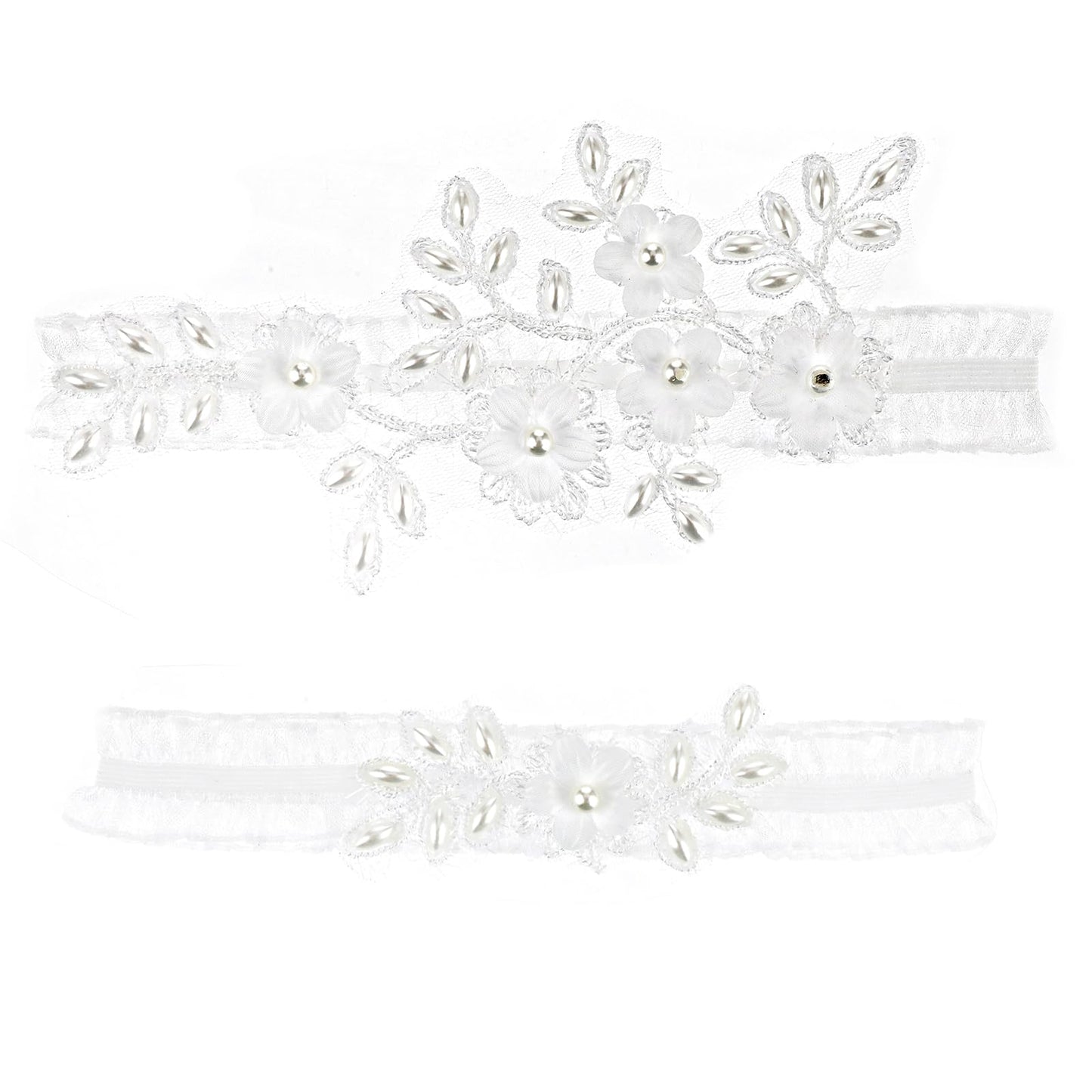 2 Pieces Wedding Garter Set For Bride Lace Wedding Garter White Garters Pearl Garters For Bride Floral Garters Hand Sewn Faux Pearls Garter Bride Garter Prom Leg Accessories For Bride Bridesmaid