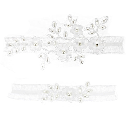 2 Pieces Wedding Garter Set For Bride Lace Wedding Garter White Garters Pearl Garters For Bride Floral Garters Hand Sewn Faux Pearls Garter Bride Garter Prom Leg Accessories For Bride Bridesmaid