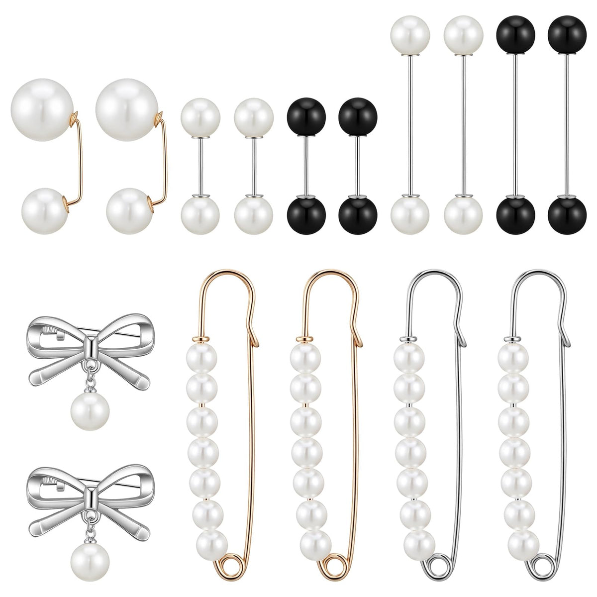 Quvvarly 16 PCS White Safety Pins for Clothes, Pearl Pins for Women Girls