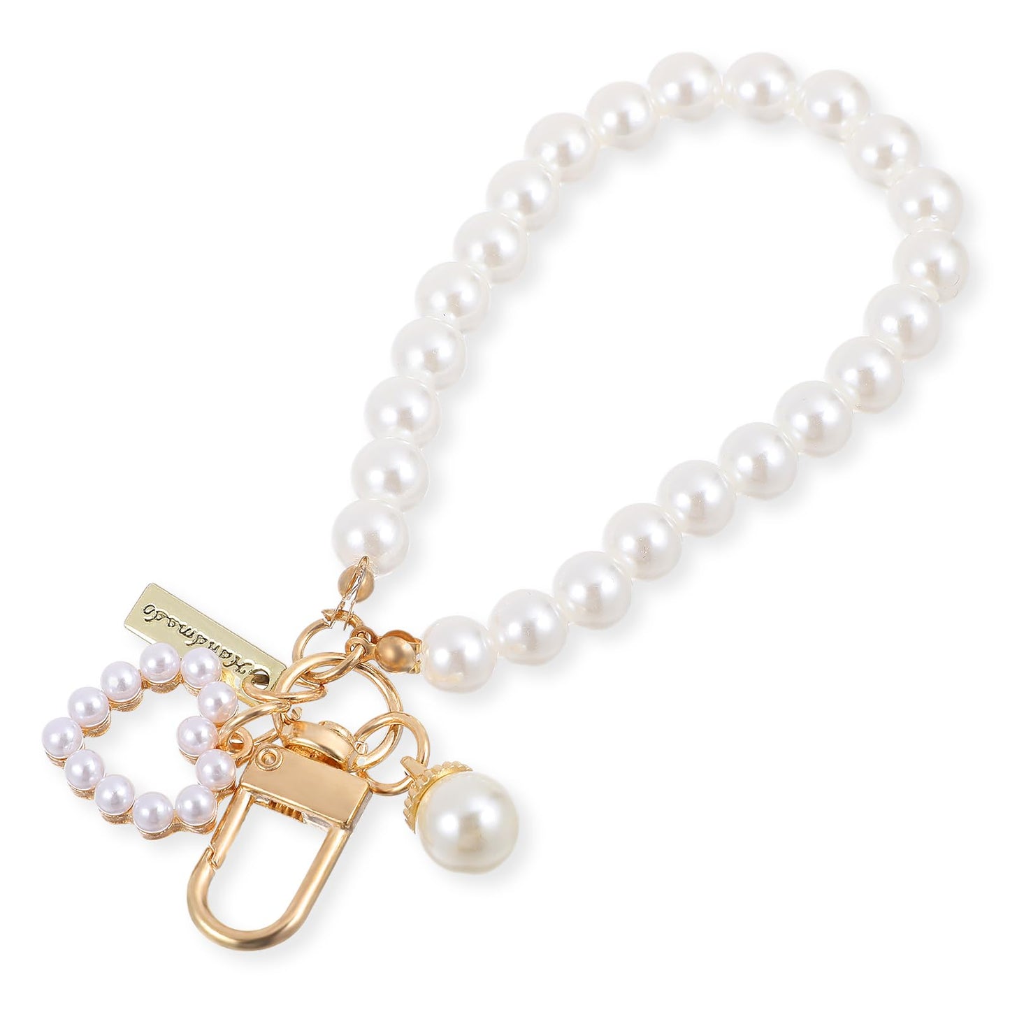 Mabor Pearl Keychain Wristlet Golden Pearl Key Chain Women Cute Purse Charms Pendant Key Holder Decor Love Heart Girly Backpack Key Ring Charm Accessory Gift for Car Keys