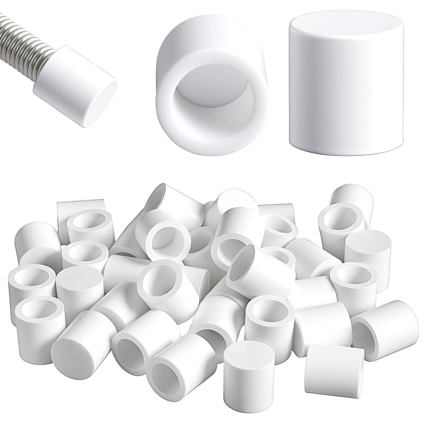 Sorcristy 40 PCS Door Stop Rubber Tip Replacement, 0.42" Door Stop Bumper Tips Caps White Rubber End Cap for Home Office Doors Wall Protection