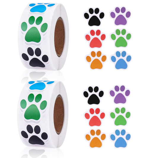 1000 PCS / 2 Roll Paw Print Stickers,1 Inch Paw Stickers Colorful Self-Adhesive Bulldog Dog Cat Kitty Paw Print Stickers Puppy Paw Stickers for Bottles Laptops Envelope Seals DIY Crafts