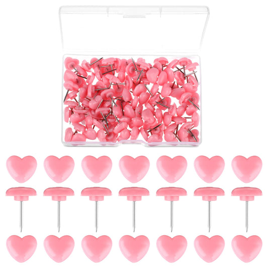 100Pcs Pink Pins, Mabor Love Heart Push Pins for Cork Board Plastic Push Pins Cute Thumb Tacks for Posters Photos Postcards Decorative
