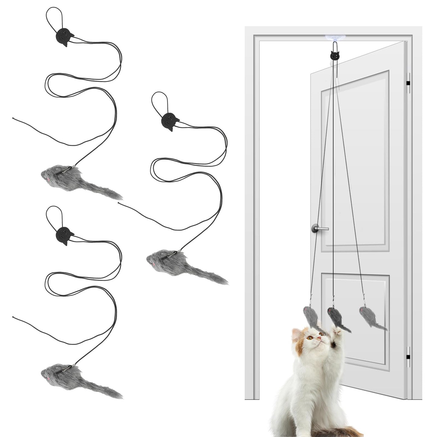 3 Pack Self Play Cat Toys Door Hanging Cat Mouse Toy with Suction Cup