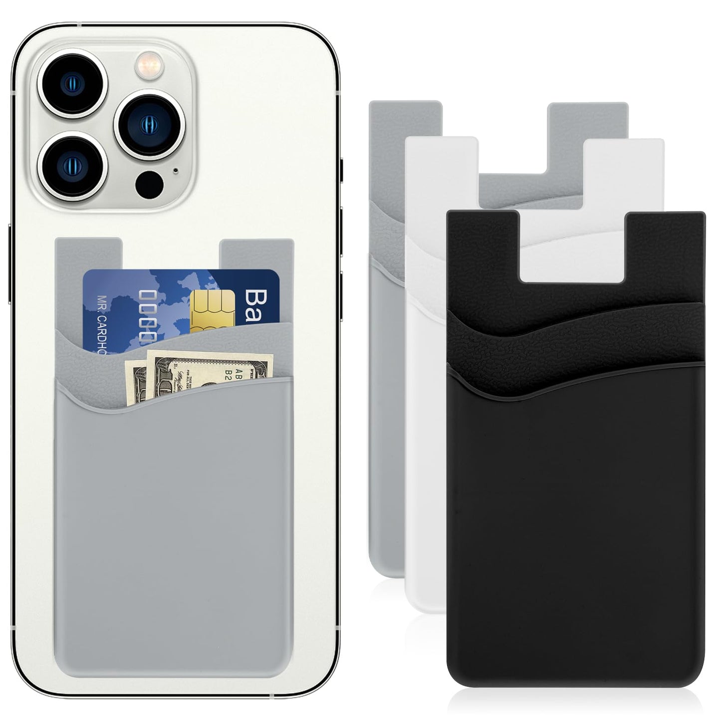 Mabor 3 Pcs Card Holder for Phone,Stick on Phone Wallet, Fits Every Smartphones,Strong Stickiness,Card Holder for Back of Phone,Cell Phone Wallet,Phone Wallet Stick on,Cellphone Wallet