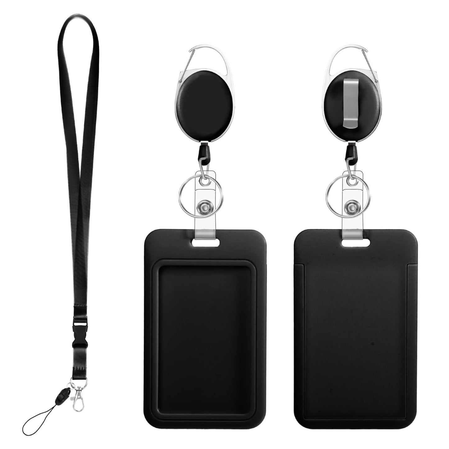 Ymapinc Black Lanyards for ID Badges Holder, Retractable Bagde Clipwith Black Badge Reel for ID Card Name Card Holder, Office Worker Nurse Teacher